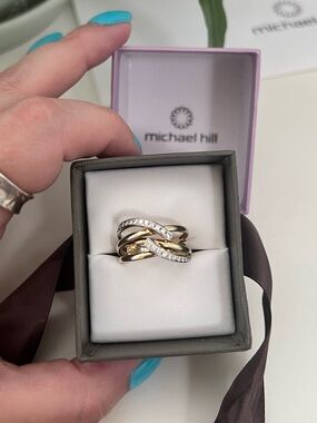 Michael Hill Solid 10K Gold & Natural Diamond Fancy Crossover Ring, Size 7.25